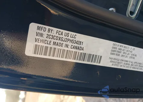 2023 Dodge Charger Scat Pack из США, поврежденный, VIN 2C3CDXGJ2PH534281